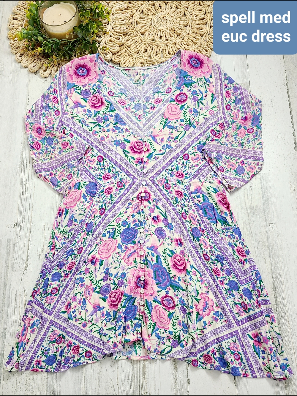 Spell Floral V‑Neck Midi Dress in Lavender, Pink, Blue